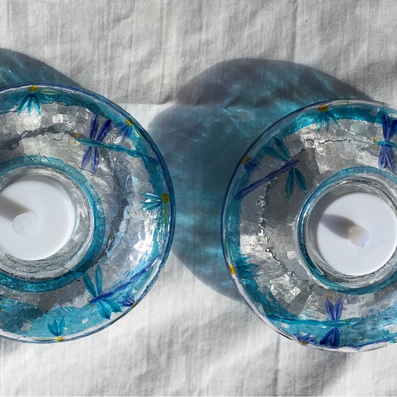 ITEM 201. Dragonfly glass/crinkle candle set - Picture 3 of 4